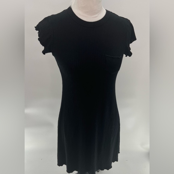 Urban Outfitters BDG Black Ribbed Knit Skater Dress with Ruffled Sleeves Size S - Picture 2 of 7